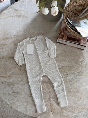Zara Cream Knit Long-Sleeve One-Piece